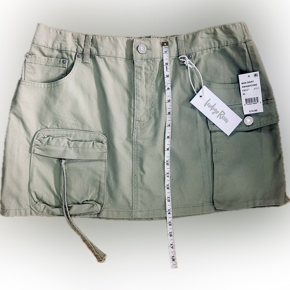 NWT Indigo Rein SZ XL Khaki/greenish cargo mini skirt/waist 34”- 40”/ 17”-20” - Picture 6 of 7
